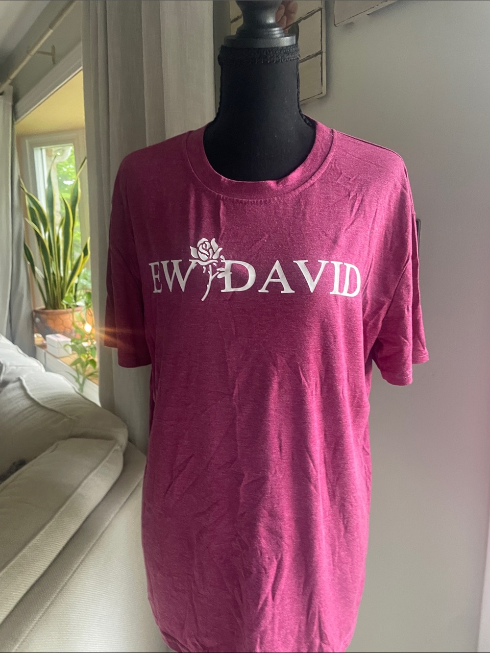 Crewneck Short Sleeve Tee in Plum with White Logo - EW David